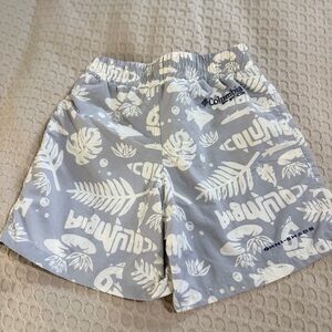 Columbia Gray Swim Trunks with White Tropical Print